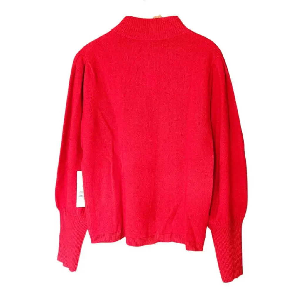 NWT Women's Ann Taylor Red Cashmere Mock Turtleneck Sweater Balloon Sleeves XL